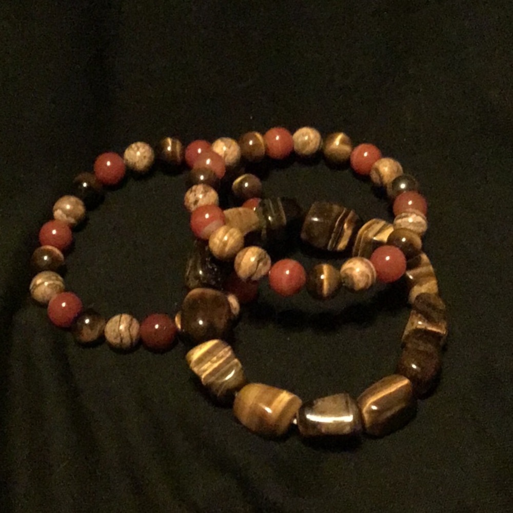 3-Chakra Agate & tiger eye stretch bracelets